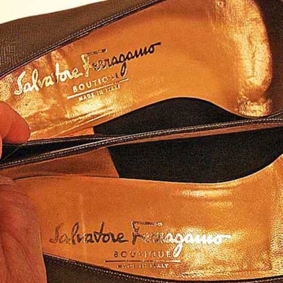 PUMPS, BROWN CALF PATENT & PEBBLE FINISH, Sz 8B, HEEL 1 3/8 inch, FERRAGAMO, - Picture 6 of 9